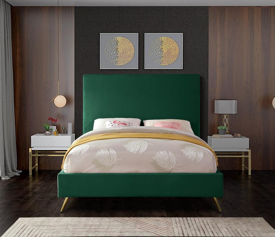 Meridian Furniture - Jasmine Velvet Queen Bed In Green - Jasminegreen-Q - ATL FURNITURE
