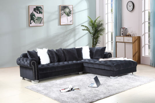 Black Velvet Sectional Sofa Group - ATL FURNITURE