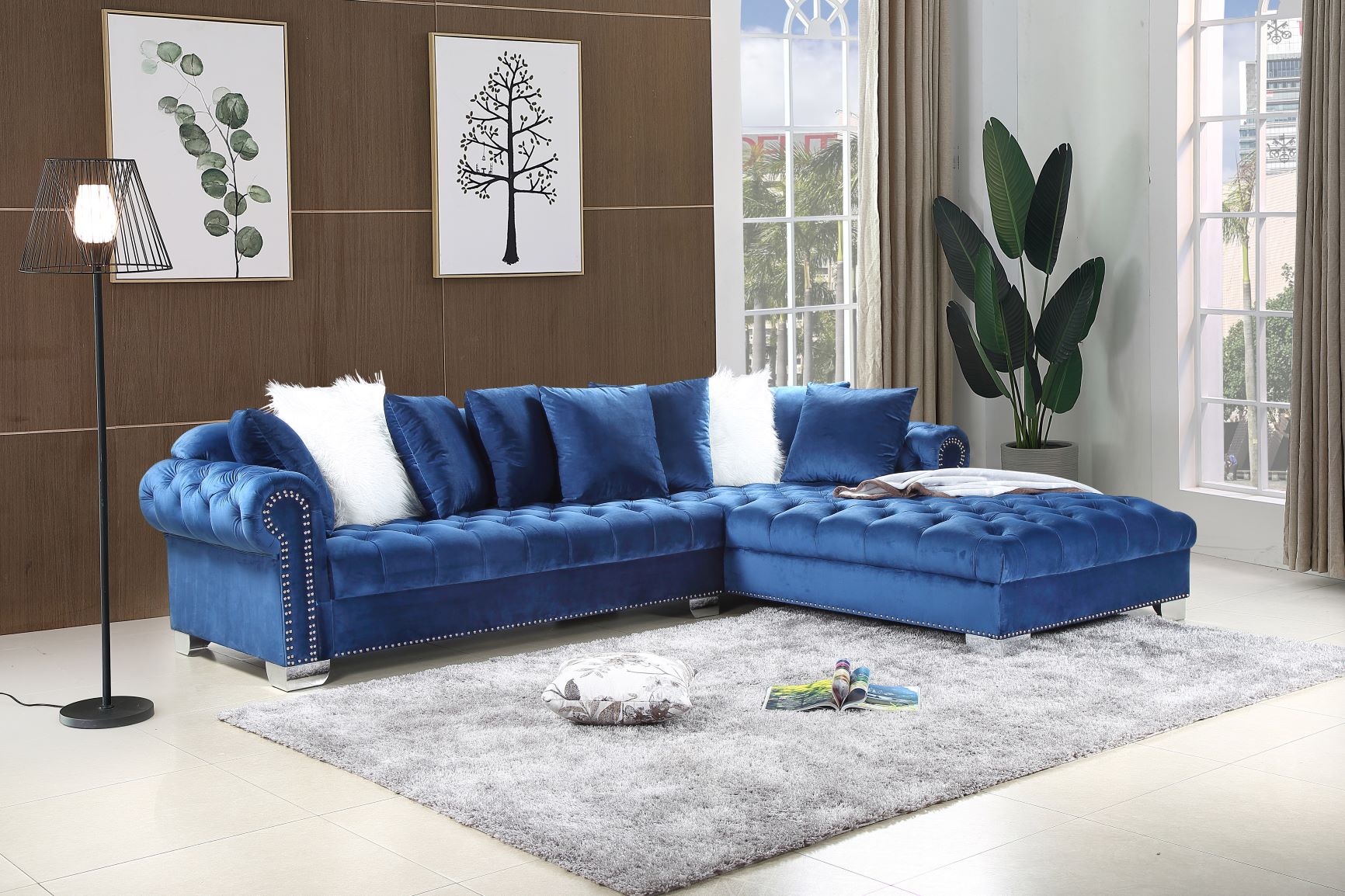 Navy Blue Velvet Sectional Sofa Group - ATL FURNITURE