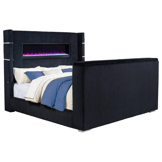 Tisdall Eastern King Flame Visualizer Wingback Tv Bed Black