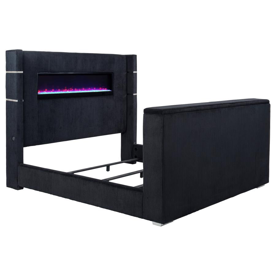 Tisdall Eastern King Flame Visualizer Wingback Tv Bed Black
