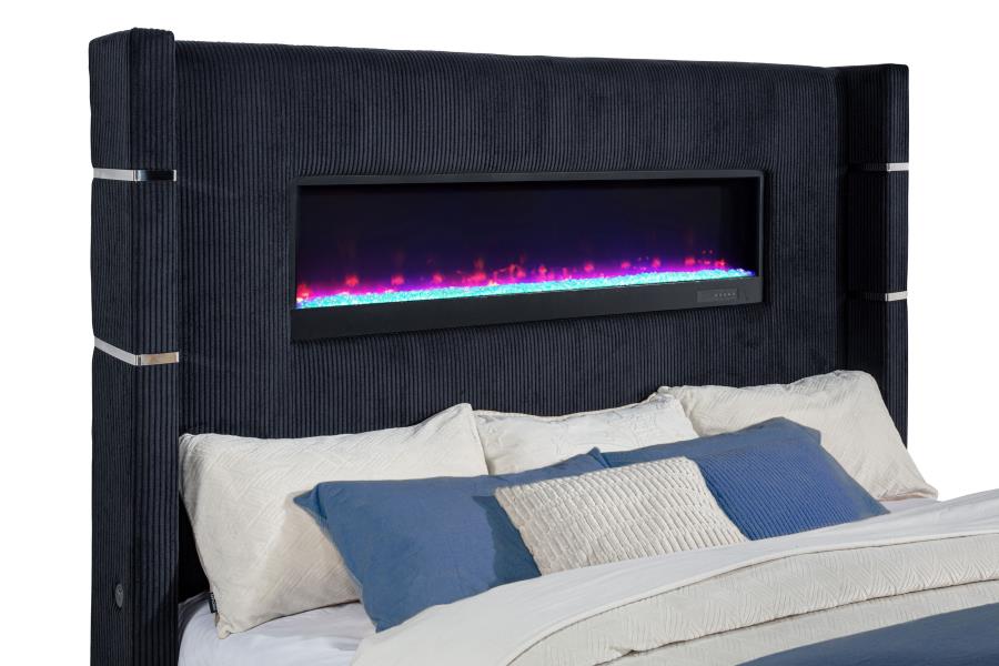 Tisdall Eastern King Flame Visualizer Wingback Tv Bed Black