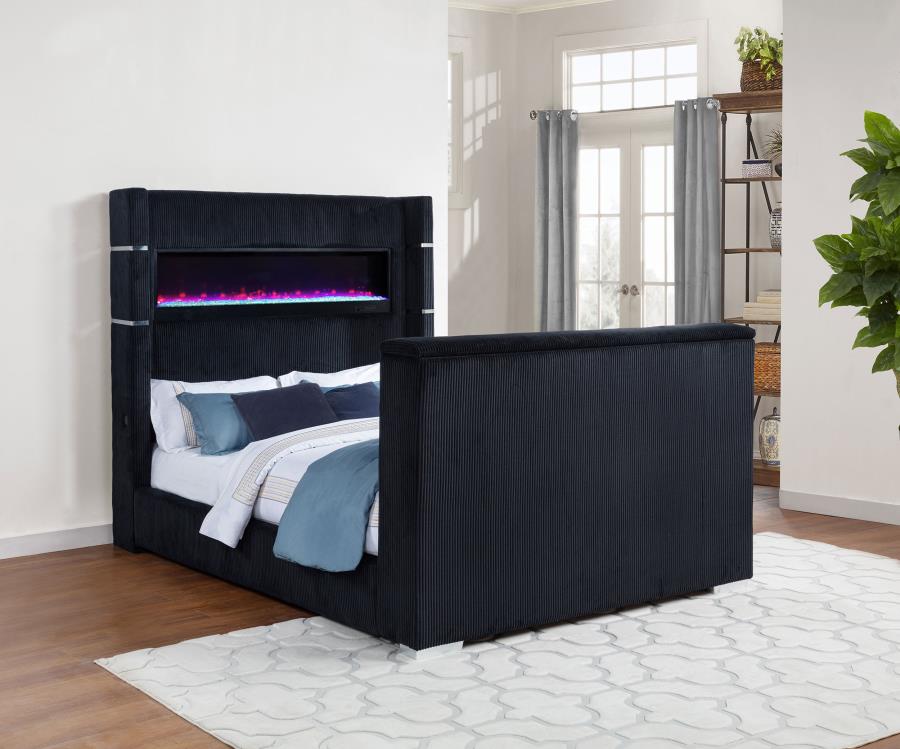 Tisdall Queen Flame Visualizer Wingback Tv Bed Black