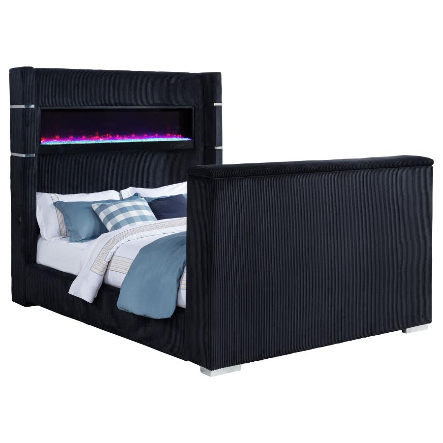 Tisdall Queen Flame Visualizer Wingback Tv Bed Black