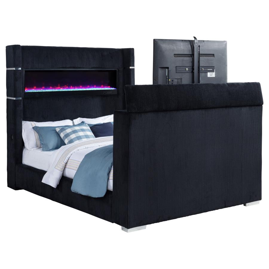 Tisdall Queen Flame Visualizer Wingback Tv Bed Black