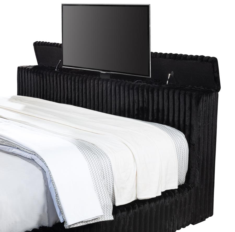 Centergrove Upholstered Eastern King Wingback Tv Bed Black