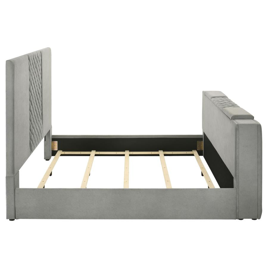 Tara 61-Inch Upholstered Eastern King Panel Tv Bed Grey
