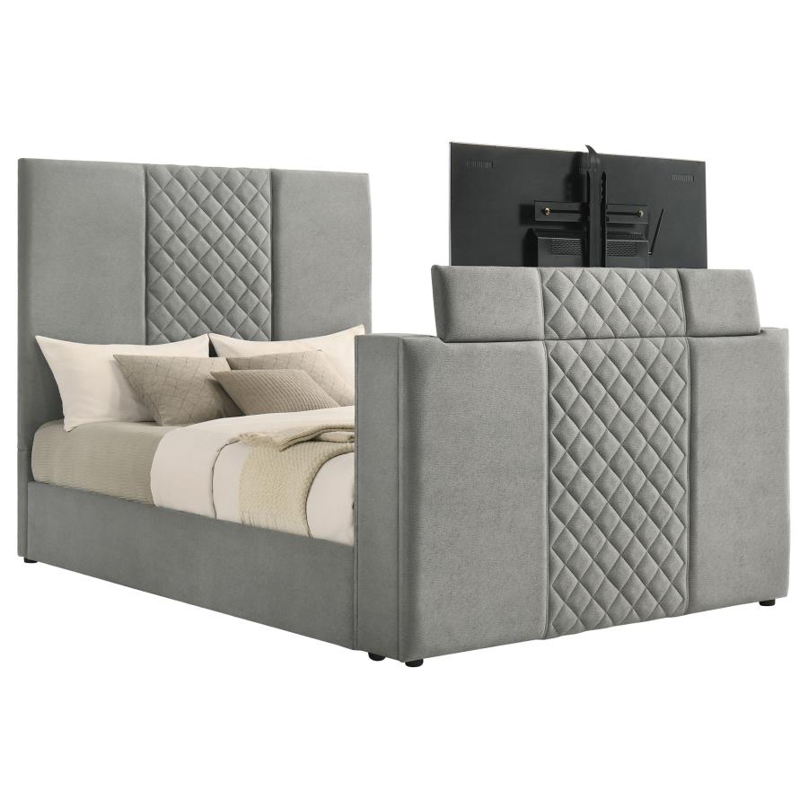Tara 61-Inch Upholstered Queen Panel Tv Bed Grey
