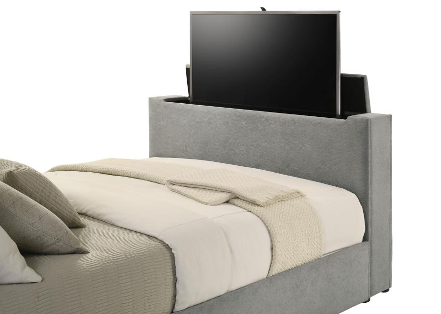 Tara 61-Inch Upholstered Queen Panel Tv Bed Grey