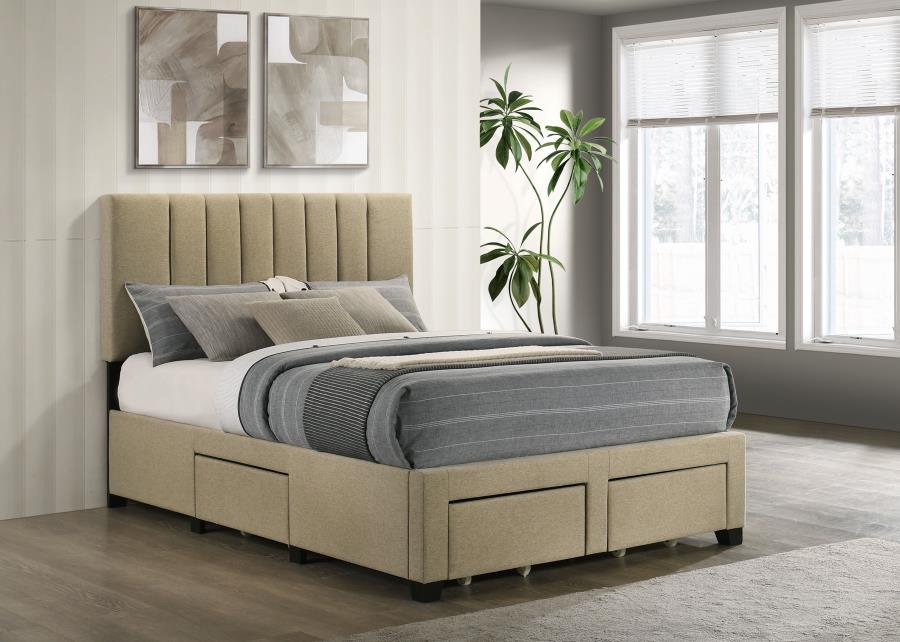 Wheatland 4-Drawer Upholstered Full Storage Bed Light Brown