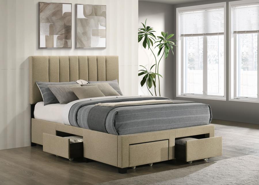 Wheatland 4-Drawer Upholstered Full Storage Bed Light Brown