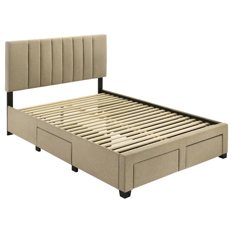 Wheatland 4-Drawer Upholstered Full Storage Bed Light Brown