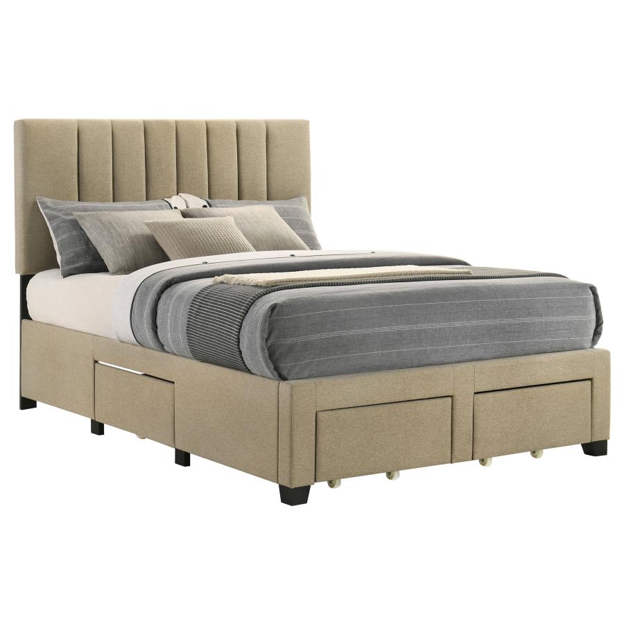 Wheatland 4-Drawer Upholstered Full Storage Bed Light Brown