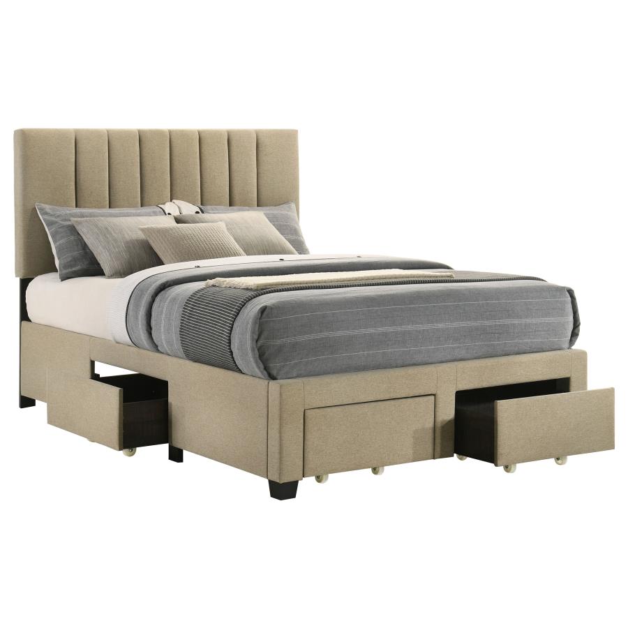 Wheatland 4-Drawer Upholstered Full Storage Bed Light Brown