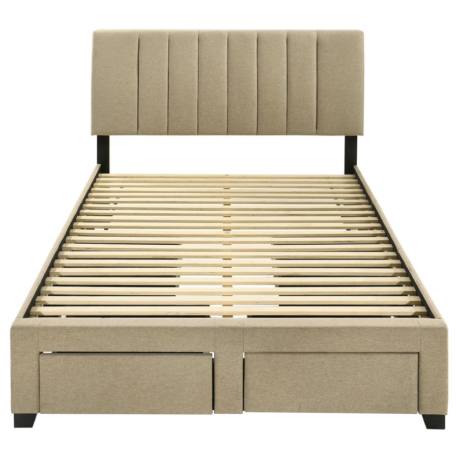 Wheatland 4-Drawer Upholstered Full Storage Bed Light Brown