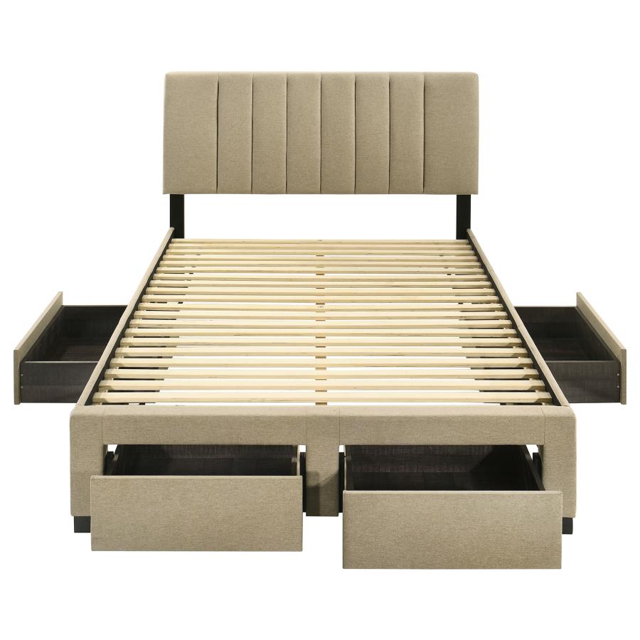 Wheatland 4-Drawer Upholstered Full Storage Bed Light Brown