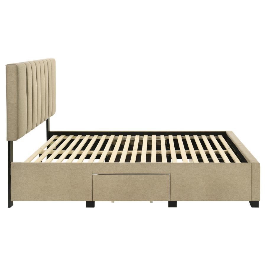 Wheatland 4-Drawer Upholstered Full Storage Bed Light Brown