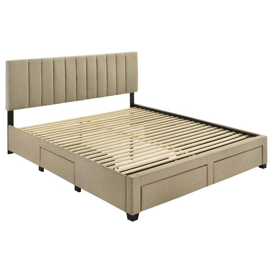 Wheatland 4-Drawer Upholstered Eastern King Storage Bed Brown