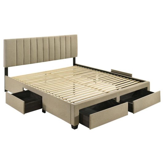 Wheatland 4-Drawer Upholstered Eastern King Storage Bed Brown