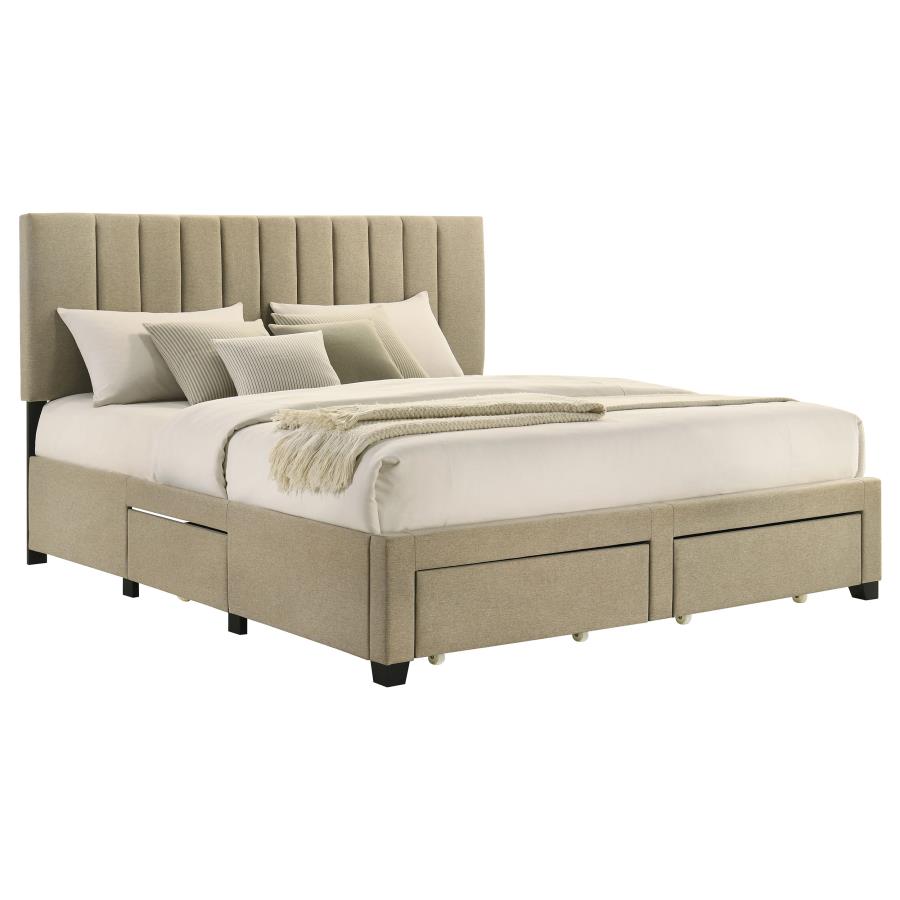Wheatland 4-Drawer Upholstered Eastern King Storage Bed Brown
