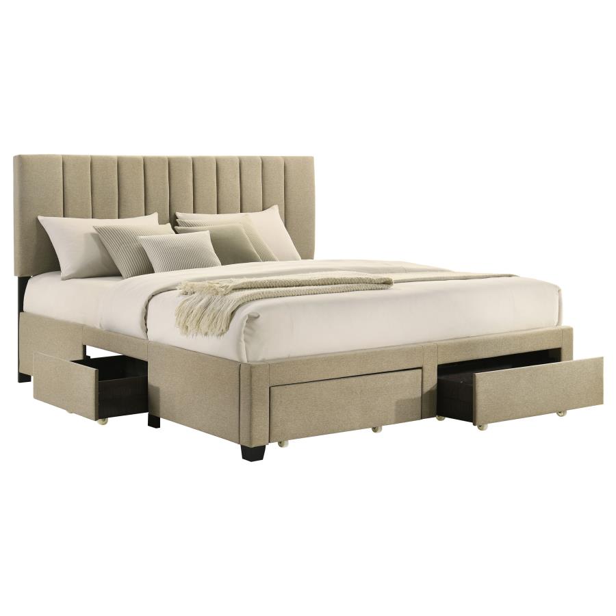 Wheatland 4-Drawer Upholstered Eastern King Storage Bed Brown