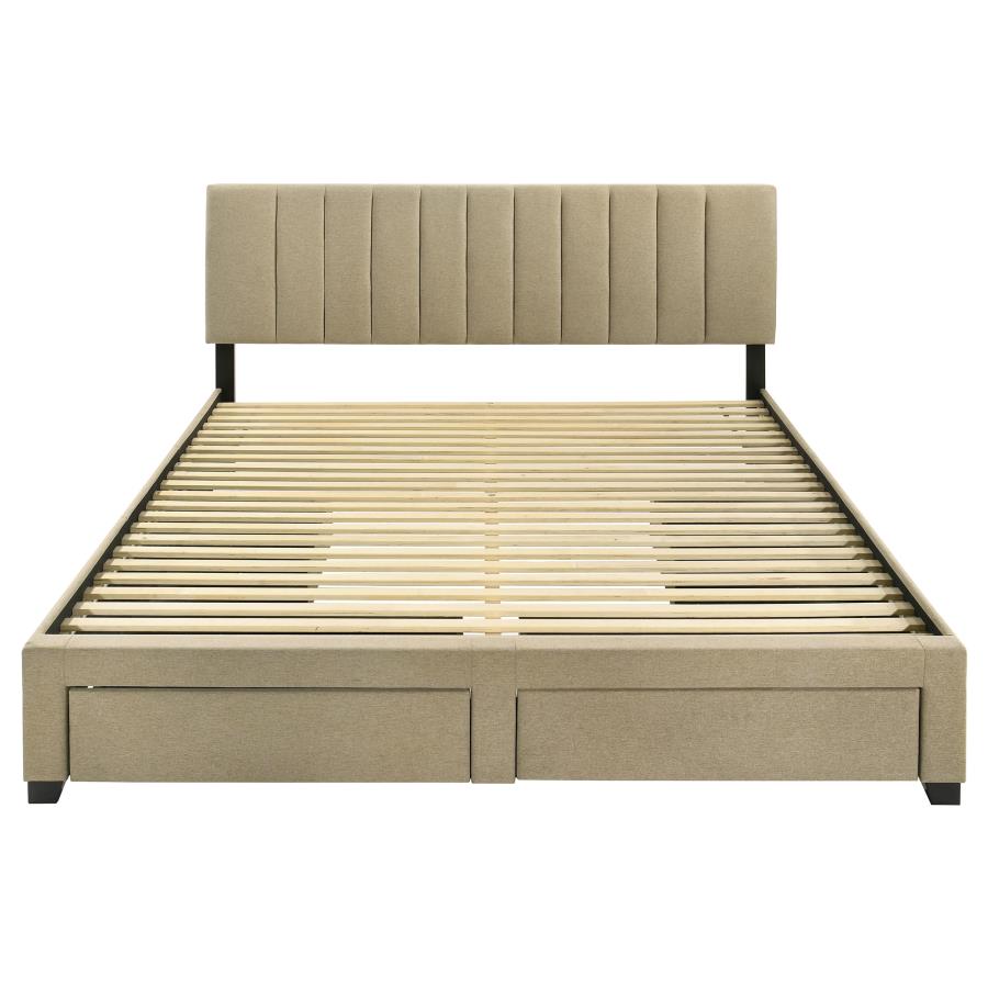 Wheatland 4-Drawer Upholstered Eastern King Storage Bed Brown