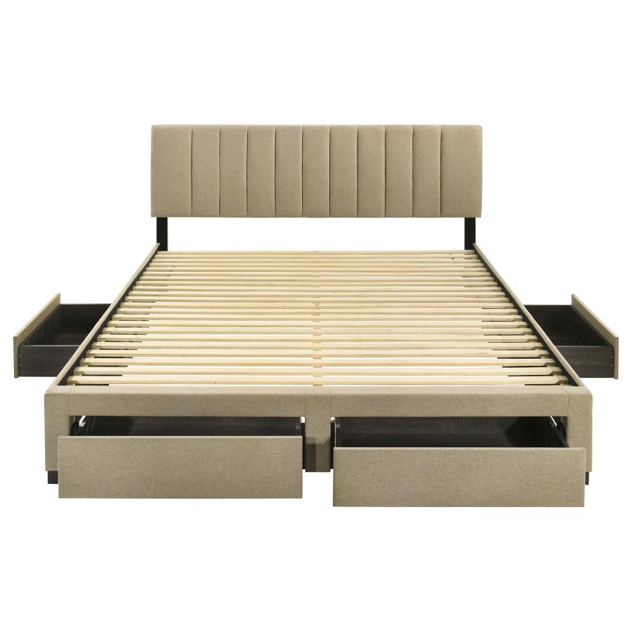 Wheatland 4-Drawer Upholstered Eastern King Storage Bed Brown