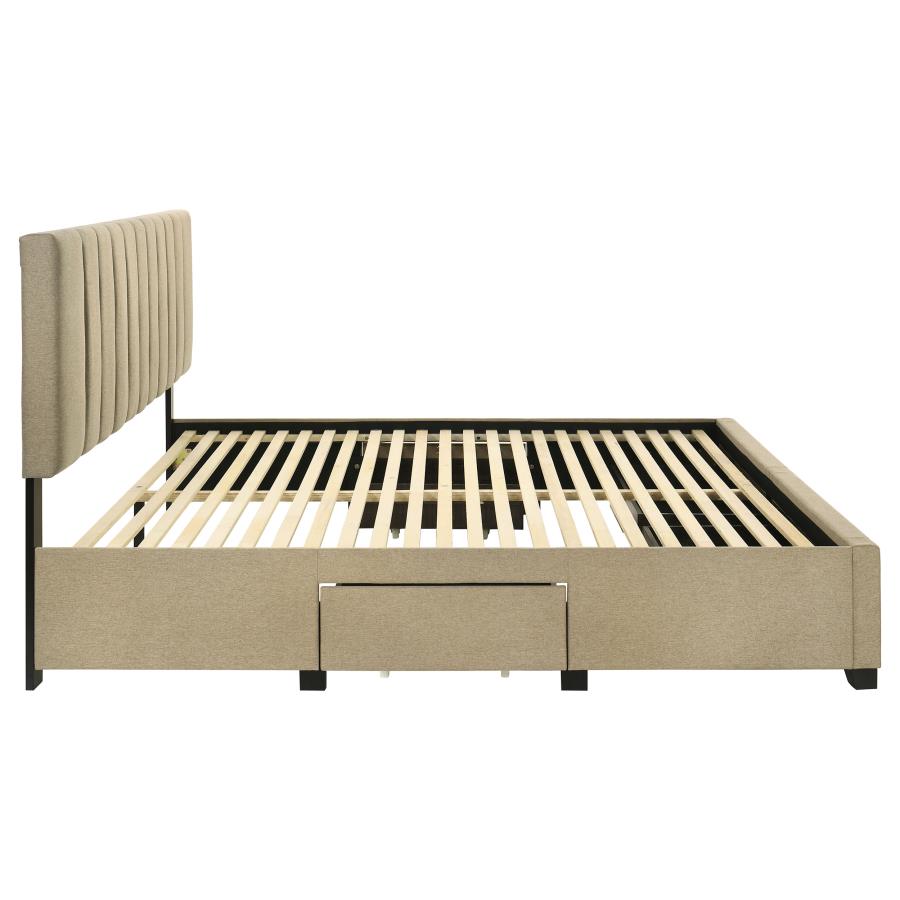 Wheatland 4-Drawer Upholstered Eastern King Storage Bed Brown