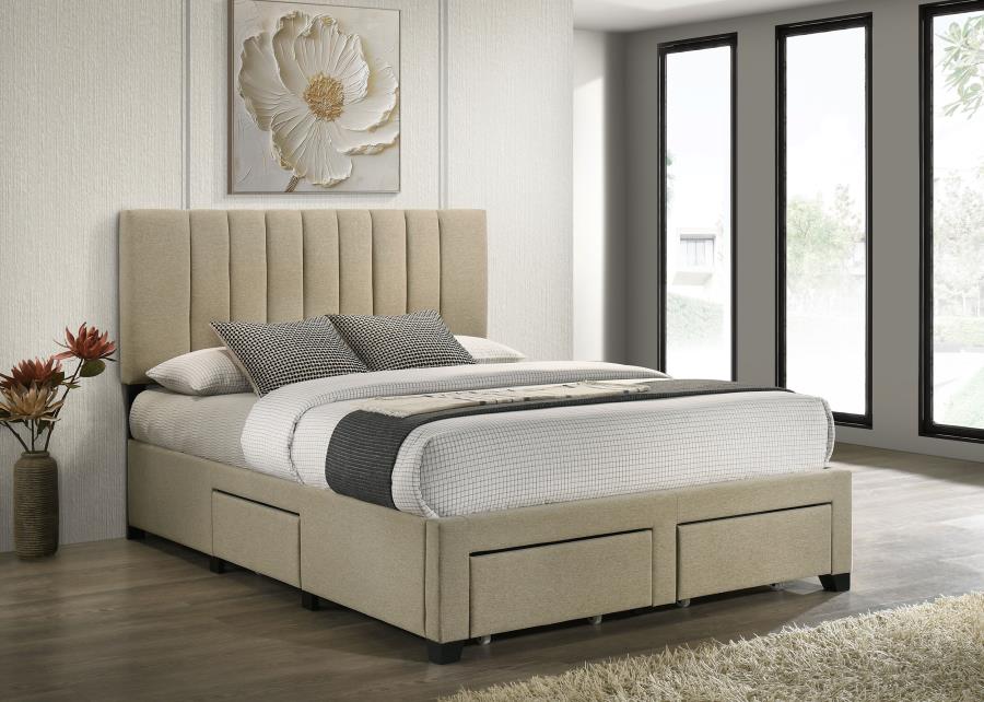 Wheatland 4-Drawer Upholstered Queen Storage Bed Light Brown