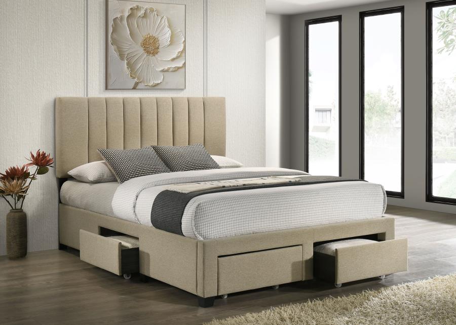 Wheatland 4-Drawer Upholstered Queen Storage Bed Light Brown