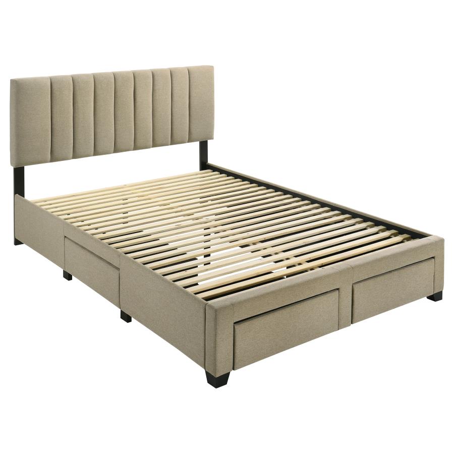 Wheatland 4-Drawer Upholstered Queen Storage Bed Light Brown