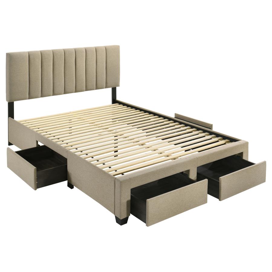 Wheatland 4-Drawer Upholstered Queen Storage Bed Light Brown