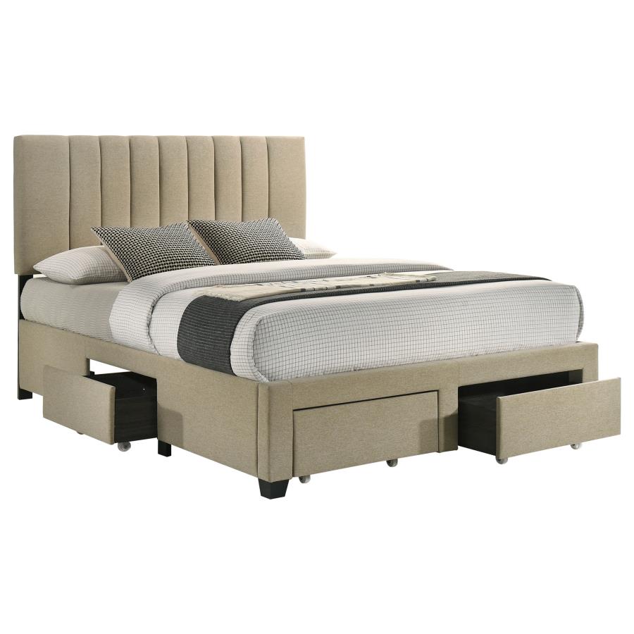 Wheatland 4-Drawer Upholstered Queen Storage Bed Light Brown