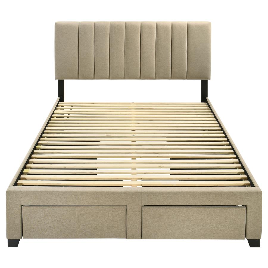 Wheatland 4-Drawer Upholstered Queen Storage Bed Light Brown