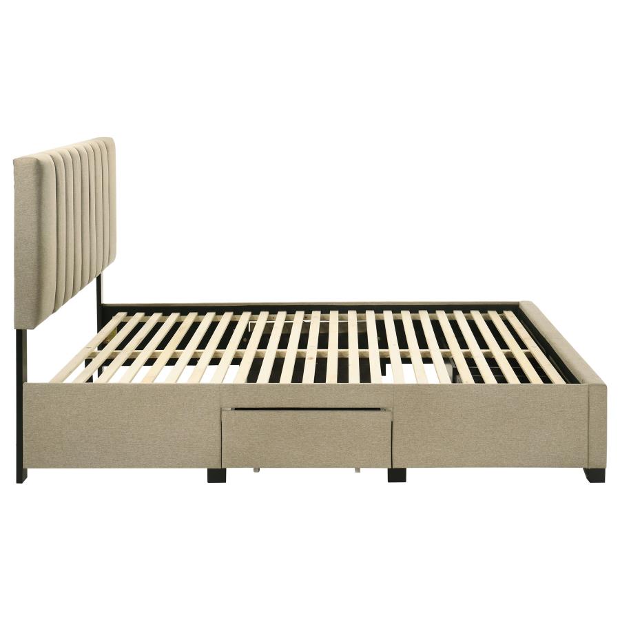 Wheatland 4-Drawer Upholstered Queen Storage Bed Light Brown