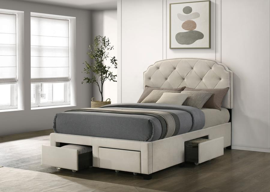 Marianna 4-Drawer Upholstered Full Storage Bed Cream