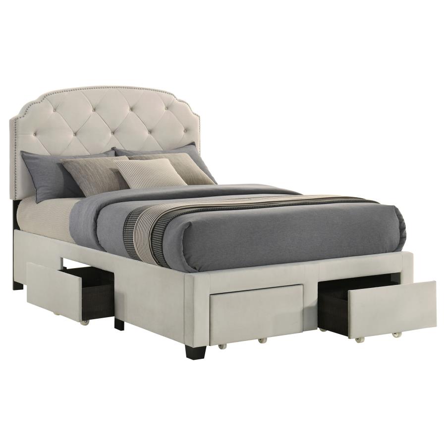 Marianna 4-Drawer Upholstered Full Storage Bed Cream