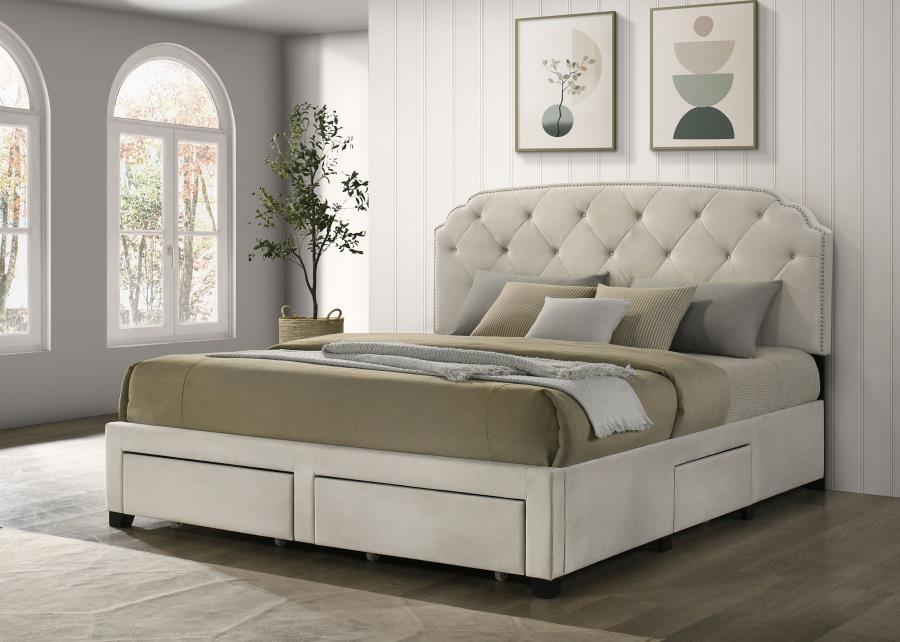Marianna 4-Drawer Upholstered Eastern King Storage Bed Cream