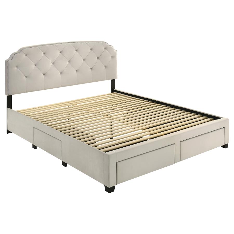Marianna 4-Drawer Upholstered Eastern King Storage Bed Cream