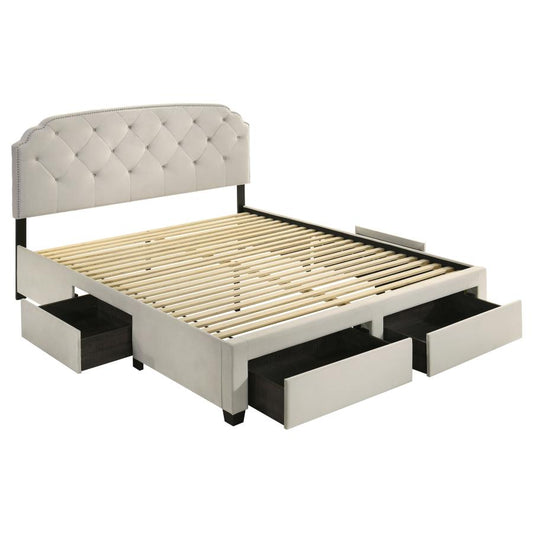 Marianna 4-Drawer Upholstered Eastern King Storage Bed Cream