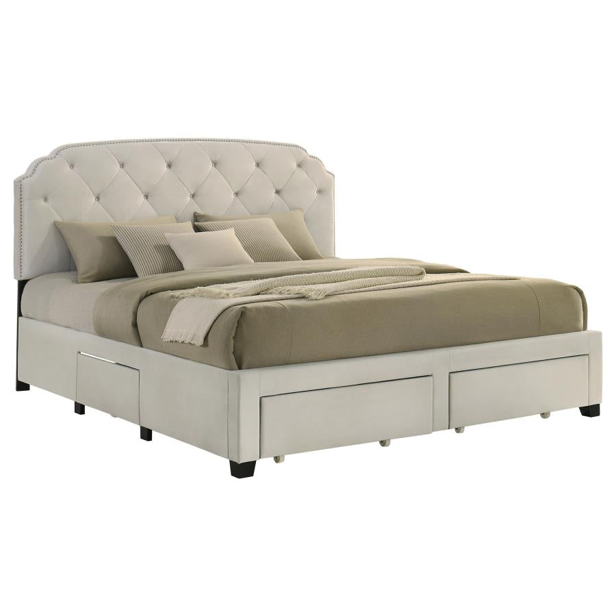 Marianna 4-Drawer Upholstered Eastern King Storage Bed Cream