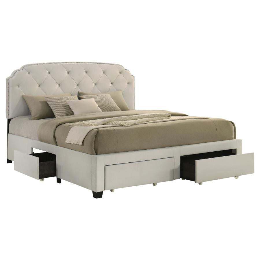 Marianna 4-Drawer Upholstered Eastern King Storage Bed Cream