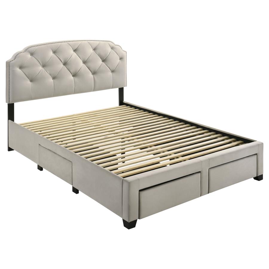 Marianna 4-Drawer Upholstered Queen Storage Bed Cream