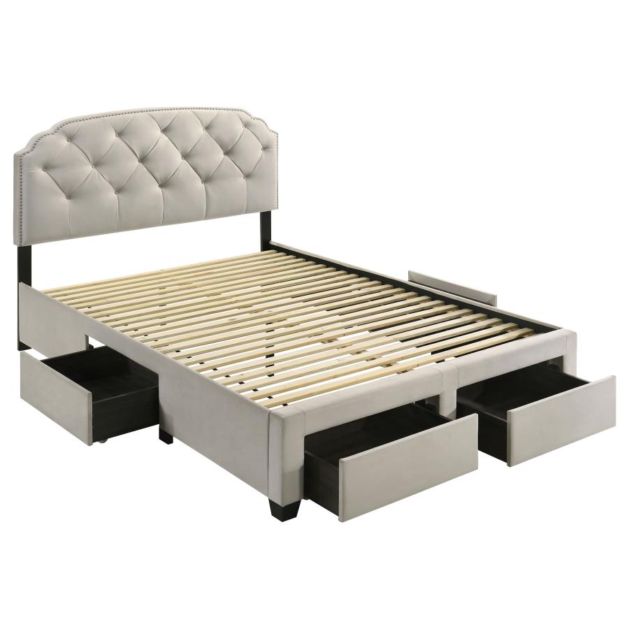 Marianna 4-Drawer Upholstered Queen Storage Bed Cream