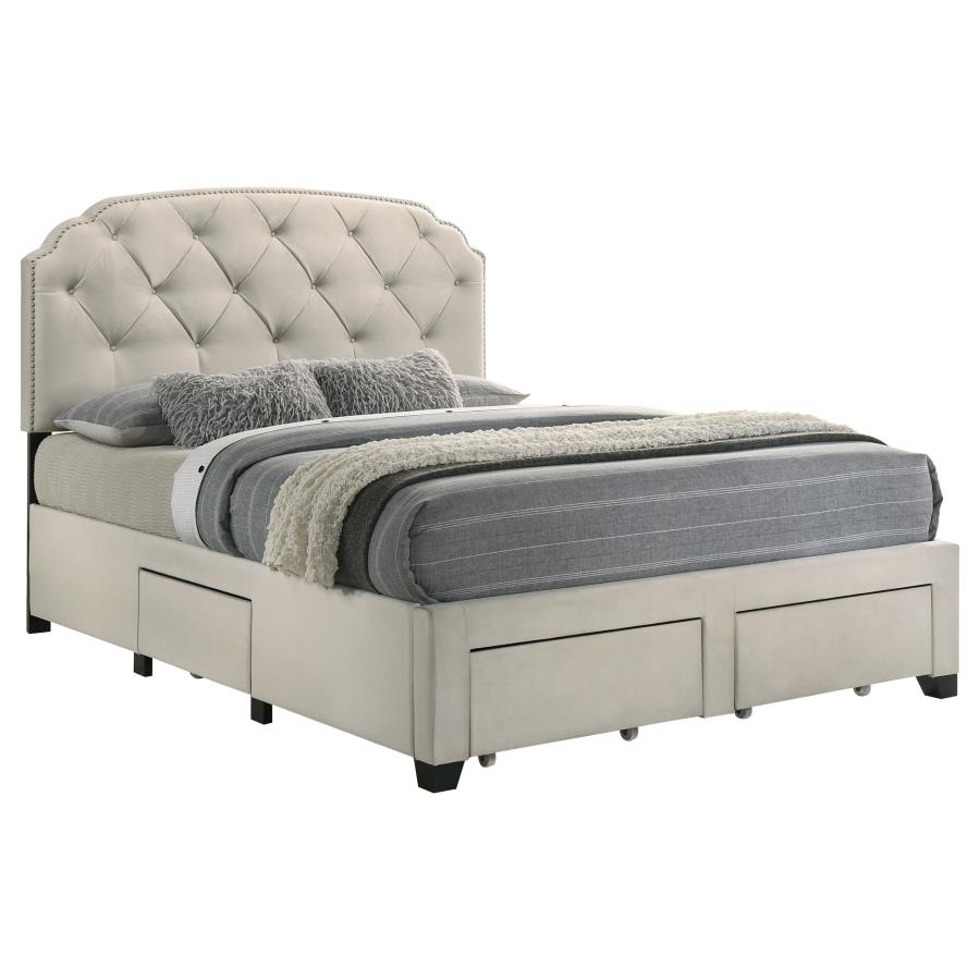 Marianna 4-Drawer Upholstered Queen Storage Bed Cream