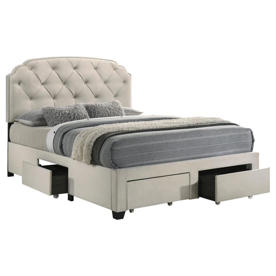 Marianna 4-Drawer Upholstered Queen Storage Bed Cream