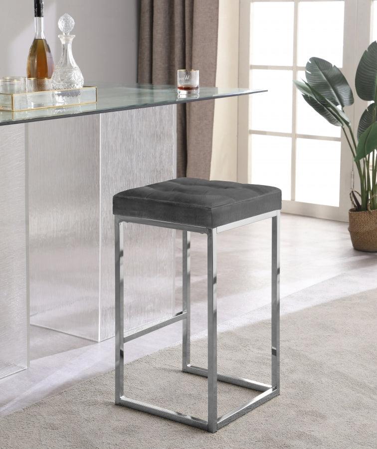 Meridian Furniture - Nicola Velvet Counter Stool Set Of 2 In Grey - 904Grey-C - ATL FURNITURE