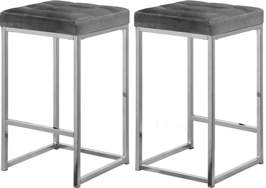 Meridian Furniture - Nicola Velvet Counter Stool Set Of 2 In Grey - 904Grey-C - ATL FURNITURE