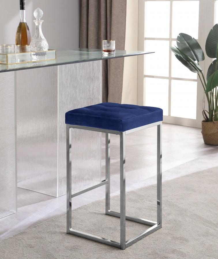 Meridian Furniture - Nicola Velvet Counter Stool Set Of 2 In Navy - 904Navy-C - ATL FURNITURE