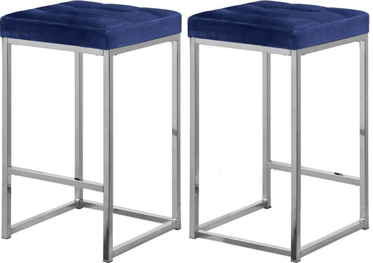 Meridian Furniture - Nicola Velvet Counter Stool Set Of 2 In Navy - 904Navy-C - ATL FURNITURE